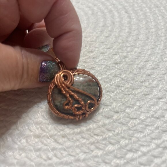 Rustic PICTURE JASPER COPPER WIRE-WRAPPED Pendant/Chain #167D - Picture 3 of 3